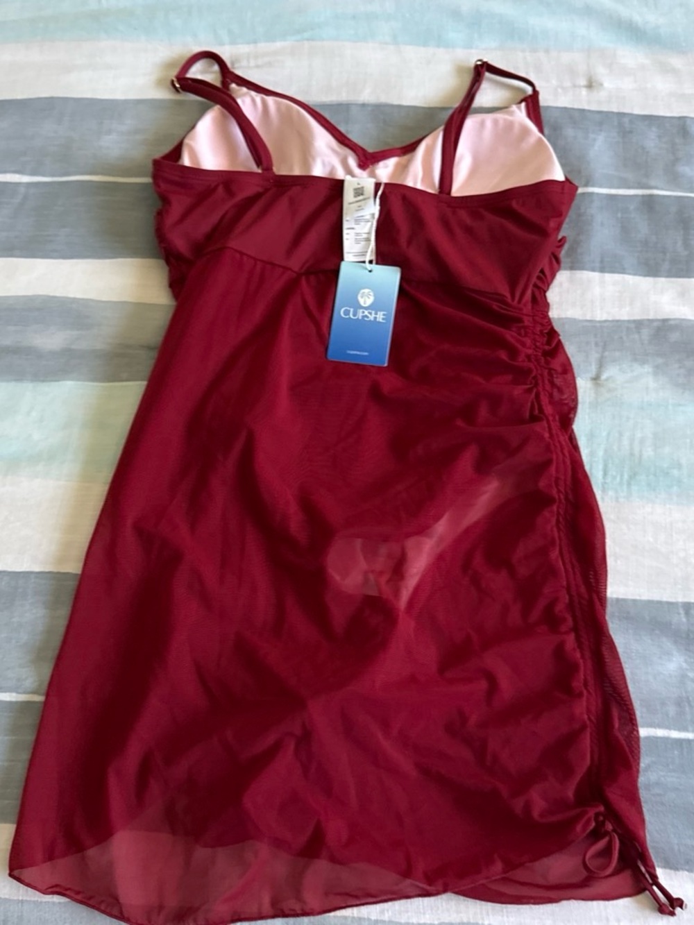 Cupshe Burgundy Swim Dress with Light Pink Lining